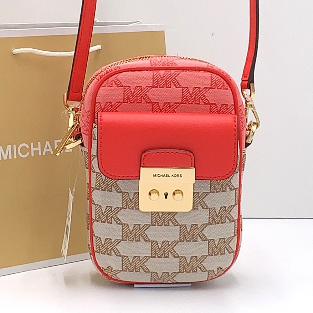 MICHAEL KORS SLOAN EDITOR SMALL NS TOP ZIP FLAP PACKET XBODY GRAPEFRUIT MULTI - Picture 5 of 16